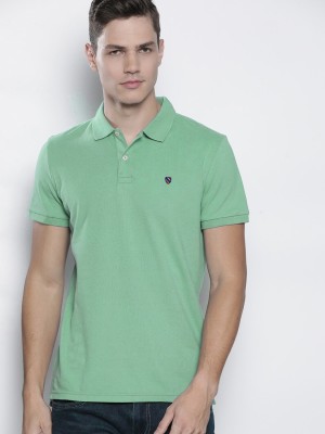 Merriment Solid Men Polo Neck Green T-Shirt