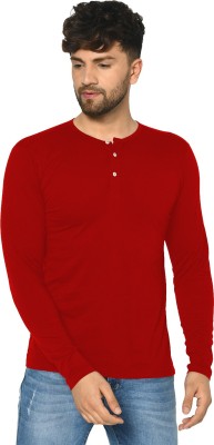 Grabin Sports Solid Men Henley Neck Red T-Shirt