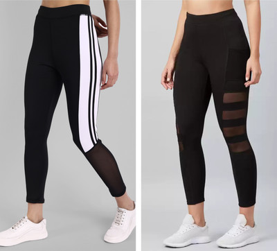 GREEN-SHADE Color Block Women Black Tights