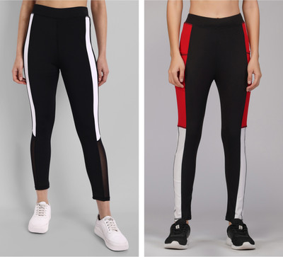 GREEN-SHADE Color Block Women Black Tights