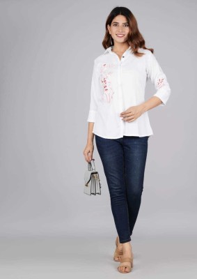 j s fashion Casual Embroidered Women White Top