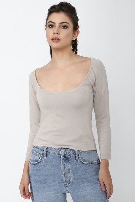 FOREVER 21 Casual Solid Women Grey Top