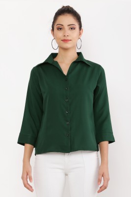 MUMRAA Casual Solid Women Dark Green Top