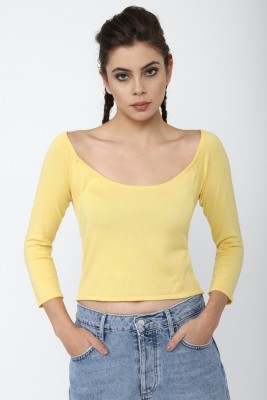 FOREVER 21 Casual Solid Women Yellow Top