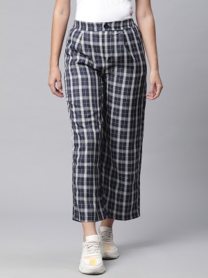 GLOBAL REPUBLIC Lower for Women Navy Blue Payjama Casual Pant Regular Fit Lower Checkered Women Blue Track Pants