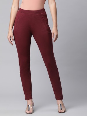 GLOBAL REPUBLIC Lower for Women Wine Payjama Regular Fit Lower with Regular Fit Women Maroon Trousers