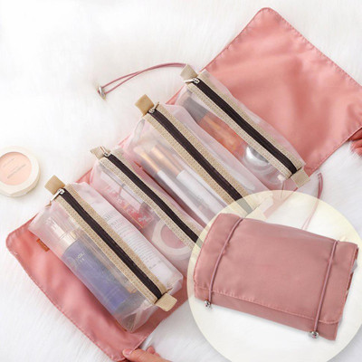 Pinkmpire 4 in 1 Hanging Roll-Up Foldable Portable Detachable cosmetic Makeup Toiletry Bag(Pink)