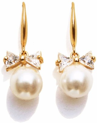 Oomph Gold Plated Cubic Zirconia In Bowtie Shape Pearl, Mother of Pearl Brass, Metal Drops & Danglers