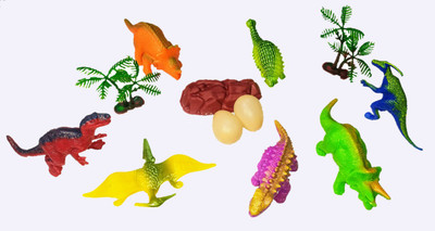 Cabin Hut Dinosaur 12 PCS Toy with Eggs & Tree| Hard Material Rare Dino Action Figure Pack(Multicolor)