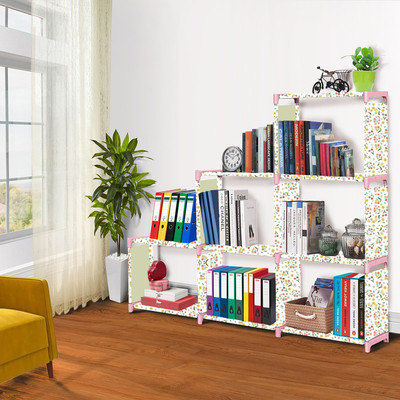 XIVIL Warm Flower Print 9 Layer Simple Bookshelf/Multipurpose Rack Metal Open Book Shelf(Finish Color - Yellow Finish, DIY(Do-It-Yourself))