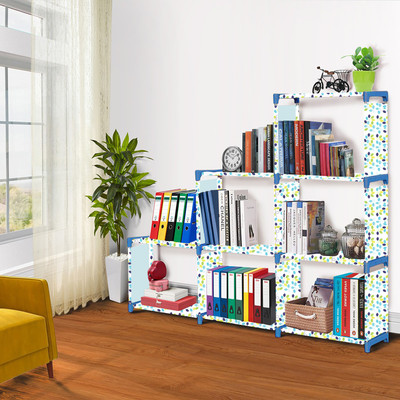 XIVIL Colourful Leavs Print 9 Layer Simple Bookshelf/Multipurpose Rack Metal Open Book Shelf(Finish Color - Sky Blue, DIY(Do-It-Yourself))