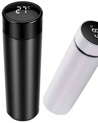 Oink R Temperature Bottle with LED Display with Touch Screen 500ml (Black)-SET OF 3 500 ml Bottle(Pack of 1, Black, Steel)