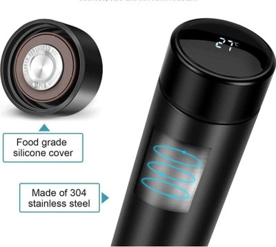 Oink Temperature Bottle with LED Display with Touch Screen 500ml (Black)-SET OF 3-Z01 500 ml Bottle(Pack of 1, Black, Steel)