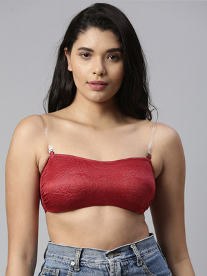 Enamor Enamor Womens F064-Padded Wirefree Medium Coverage Tube Bralette Women Cami Bra Lightly Padded Bra(Red)