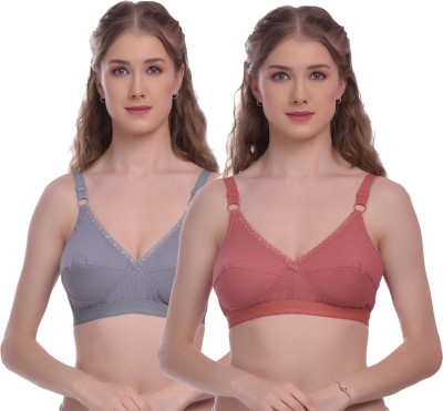 ELINA Women Everyday Non Padded Bra(Grey, Maroon)