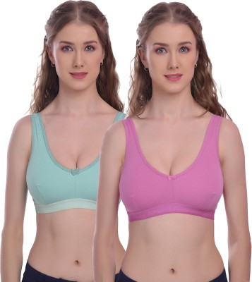 ELINA Women Sports Non Padded Bra(Light Green, Red)