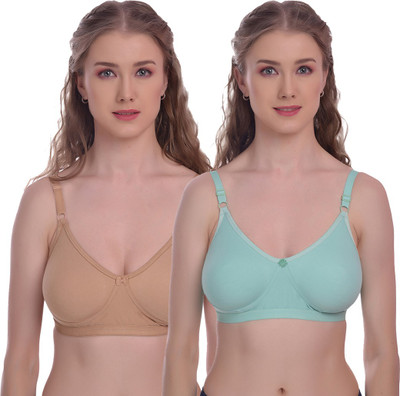 Viral Girl NA Women T-Shirt Non Padded Bra(Beige, Light Green)
