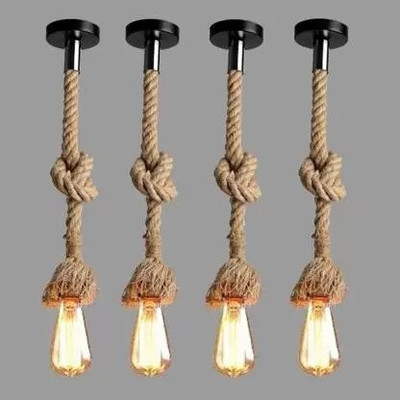 spark world Pendant Rope Lights for Ceiling Hanging Lights (Bulb not included - Pack of 4) Pendants Ceiling Lamp(Beige)