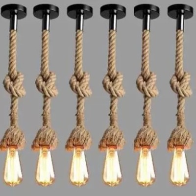 DONERIA Pendant Rope Lights for Ceiling Hanging Lights (Bulb not included - Pack of 6) Pendants Ceiling Lamp(Beige)