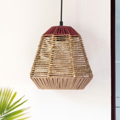 ExclusiveLane Jute Magnificence' Handwoven Pyramidal Hanging Pendants Ceiling Lamp(Red, Beige)