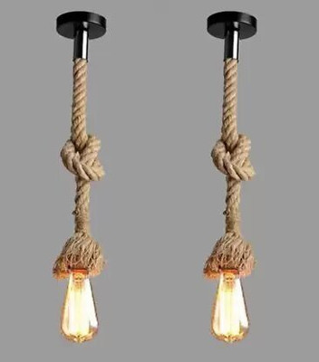 DONERIA Pendant Rope Lights for Ceiling Hanging Lights (Bulb not included - Pack of 2) Pendant Lamp Ceiling Lamp(Beige)