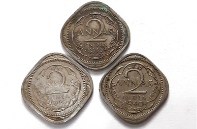 HSP Old 2 Annas Coins Set (Pack Of 3 Coins) Medieval Coin Collection(3 Coins)