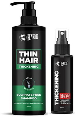 BEARDO Hair Thickening Sulphate Free Shampoo (200ml) and Thickening Serum Spray( 50ml ) (2 Items in the set)