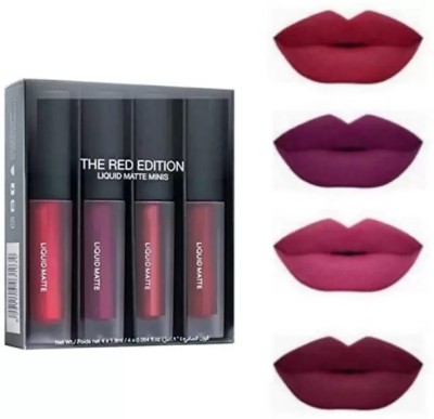 LARA KOSSLER Waterproof Longlast Liquid Matte Mini Lipstick Combo Pack Of 4 Red Edition(Multicolor, 30 ml)