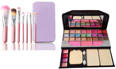 klaty Makeup Kit Mini Eye Shadow & 7 Brush Set Black & 1 EyeLiner, 1 Eyebrow pencil, 1 Mascara & 2 Puff (7 Items in the set)(7 Items in the set)