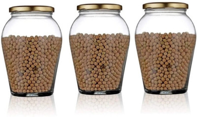 BILAL ANSARI Glass Cookie Jar  - 1000 ml(Pack of 3, Clear)
