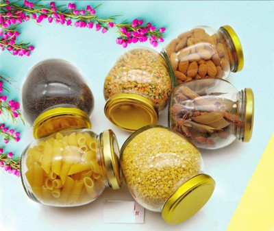 Adhunyk Glass Grocery Container  - 400 ml(Pack of 6, Gold)