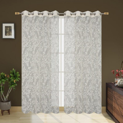 Migen 213 cm (7 ft) Door Net Semi Transparent Curtain (Pack Of 2)(Cream, Embroidered)