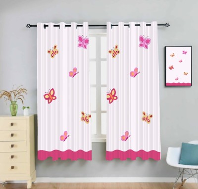 Newturn 155 cm (5 ft) Polyester Room Darkening Window Curtain (Pack Of 2)(Animal, 3D Printed, Pink, White)