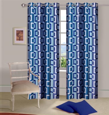avi trendz 152 cm (5 ft) Polyester Semi Transparent Window Curtain (Pack Of 2)(Printed, Blue:White)