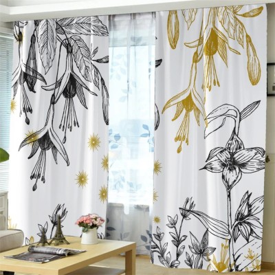 MF 274 cm (9 ft) Polyester, Silk Room Darkening Long Door Curtain (Pack Of 2)(Floral, Grey)