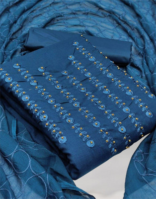 Samah Cotton Blend Embroidered, Embellished Salwar Suit Material