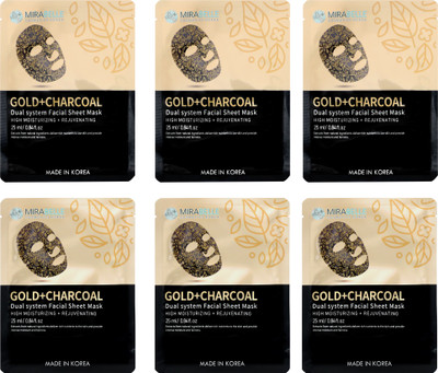 MIRABELLE COSMETICS KOREA Gold Charcoal Facial Sheet Mask ( Pack of 6 )(25 ml)