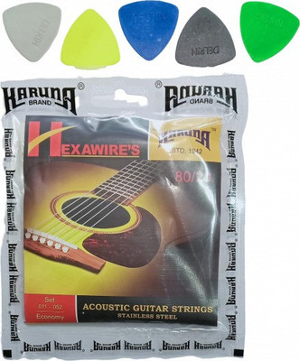 KARUNA Acoustic STRING SET FOR ACOUTIC AND 5 PICK Guitar String(6 Strings)