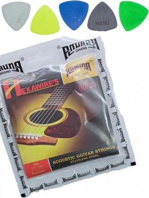 KARUNA Acoustic STRING SET AND PICK SET OF 5 Guitar String(6 Strings)