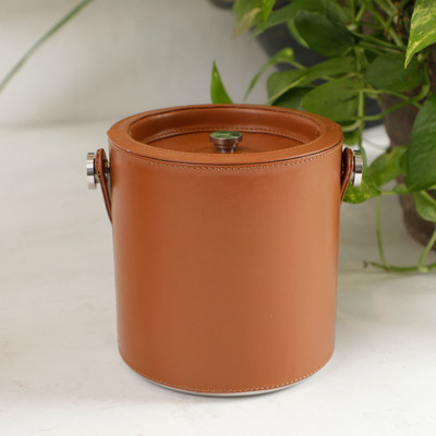 Home4U 1.5 L Steel Cornflake Leather Sheath Ice Bucket With Tong Ice Bucket(Brown)