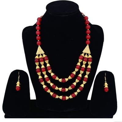 Darsha Collections Mother of Pearl, Alloy Gold-plated Maroon Jewellery Set(Pack of 1)