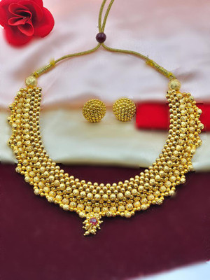 Sachin Art Patwa Alloy Gold-plated Gold, Ruby Red Jewellery Set(Pack of 1)