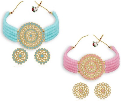 Tiank Innovation Stone, Dori, Alloy Gold-plated Blue, Pink Jewellery Set(Pack of 1)