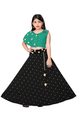 LIZUL Girls Lehenga Choli Ethnic Wear Embroidered Lehenga & Crop Top(Black, Pack of 1)