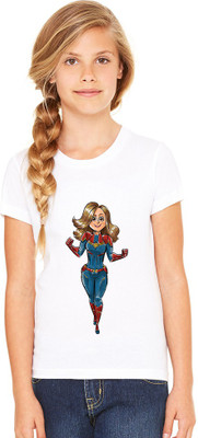 Shubham designer gallery Girls Printed Cotton Blend Regular T Shirt(White, Pack of 1)