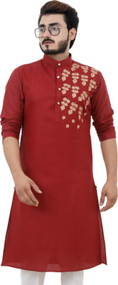 Tibra Collection Men Embroidered Straight Kurta(Maroon)