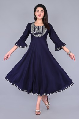 shalu enterprises Women Embroidered Gown Kurta(Dark Blue)