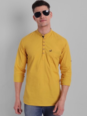 Majestic Man Men Solid Straight Kurta(Yellow)