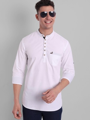 Majestic Man Men Solid Straight Kurta(White)