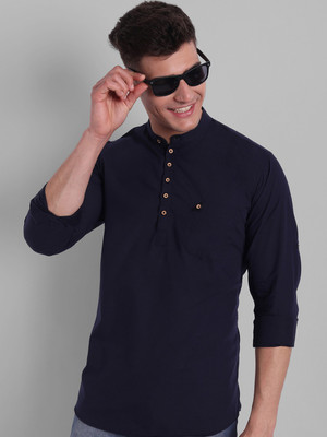 Majestic Man Men Solid Straight Kurta(Dark Blue)